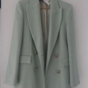 Zara Double Breasted Striped Blazer